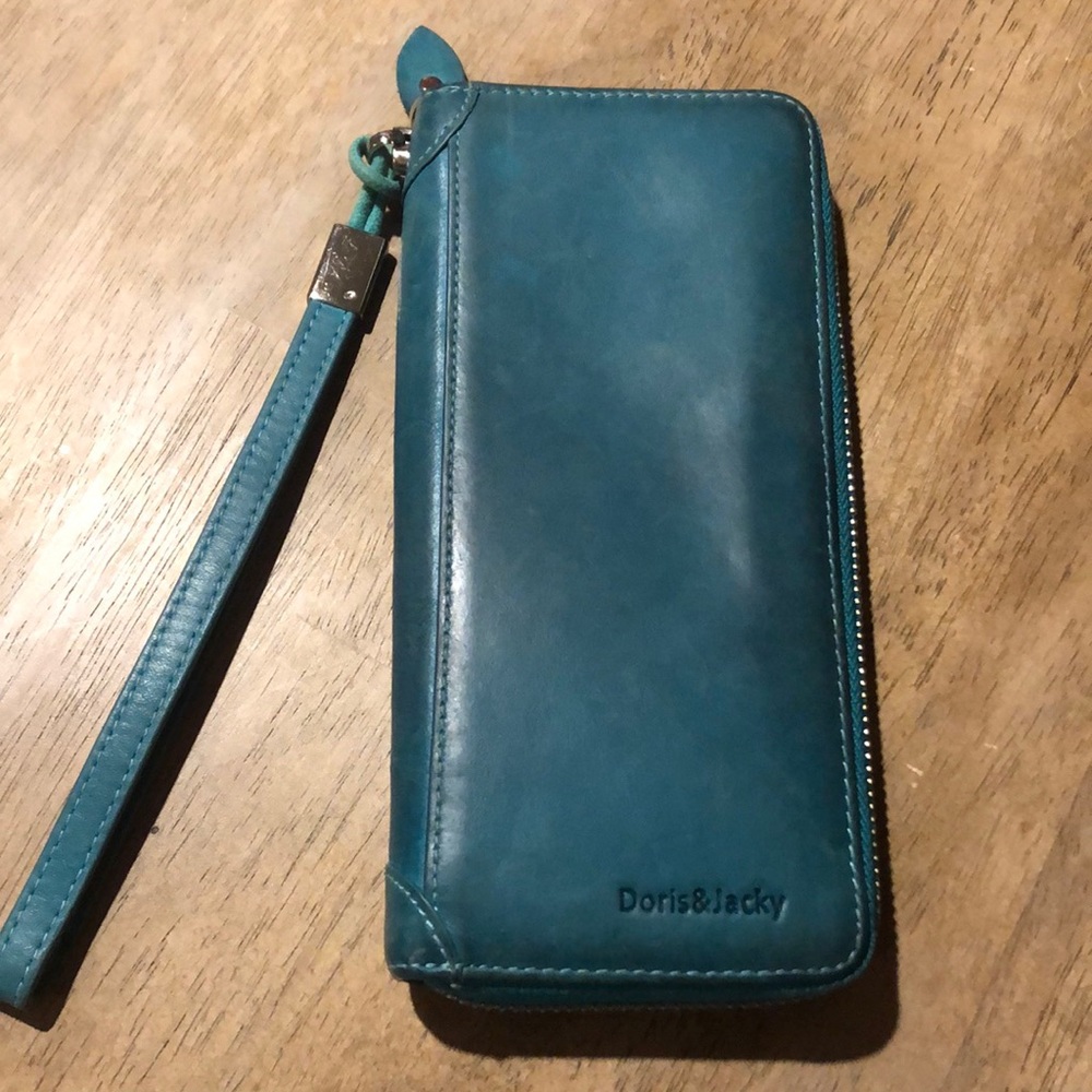Doris & Jacky Turquoise Leather Wristlet/Wallet